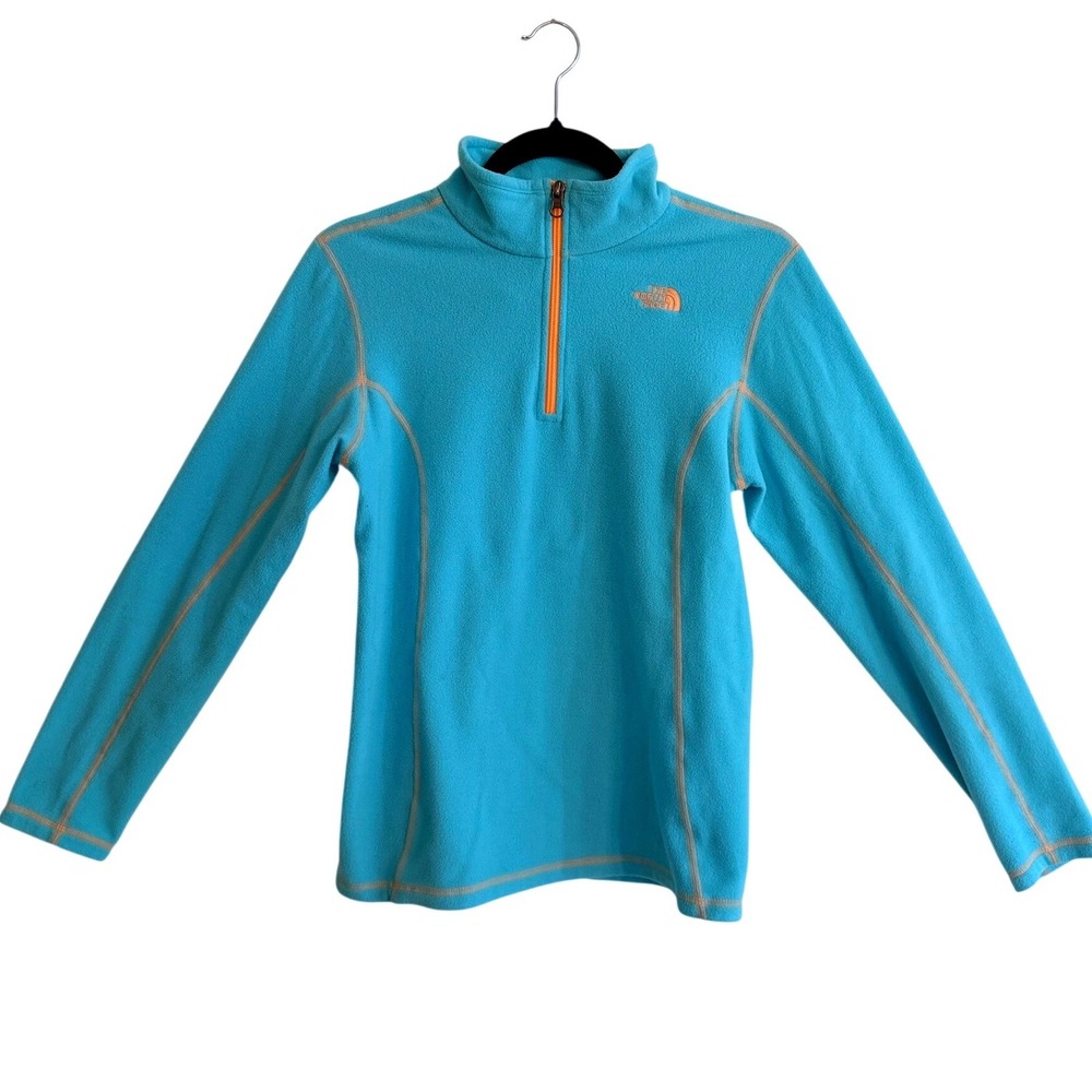 The North Face Quarter Zip Fleece Girls XL‎ Turquoise Blue Orange Trim Pullover